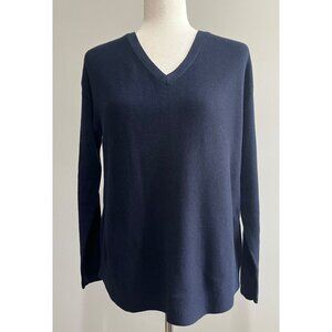 Talbots V-Neck Sweater Womens M Petite Navy Long Sleeve Loose Knit